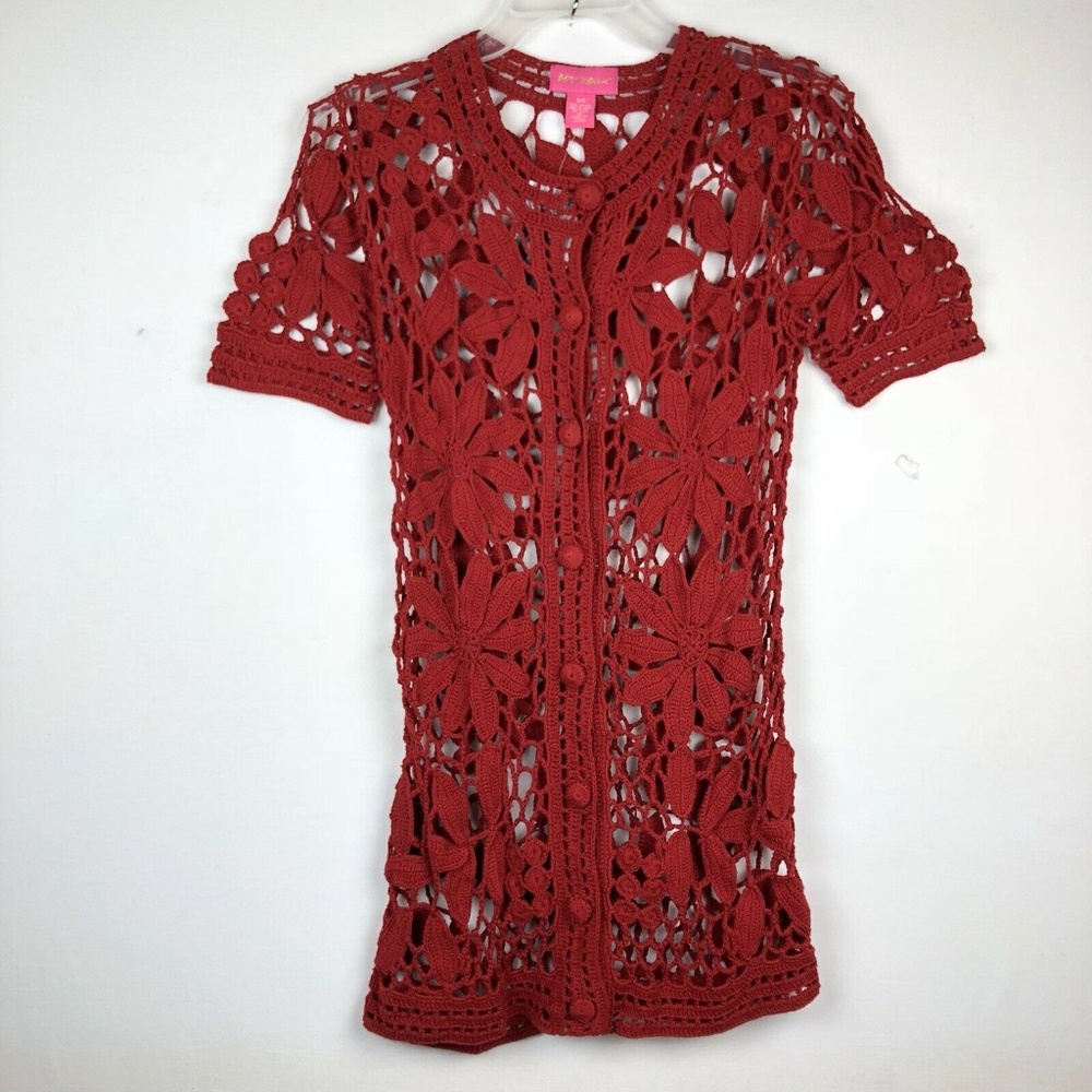 Betsey Johnson Cardigan Sweater Crochet Knit, NWT